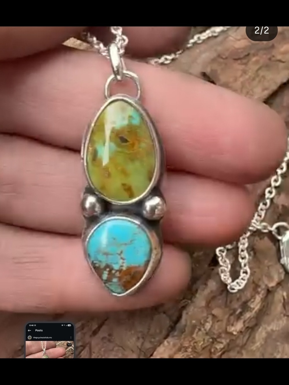 Sterling Pendant Necklace with Two Turquoise Stones
